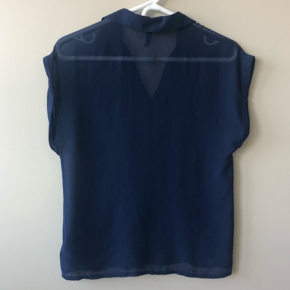 3/$30 Divided Sheer Dark Blue Button Up Top - Picture 4 of 4